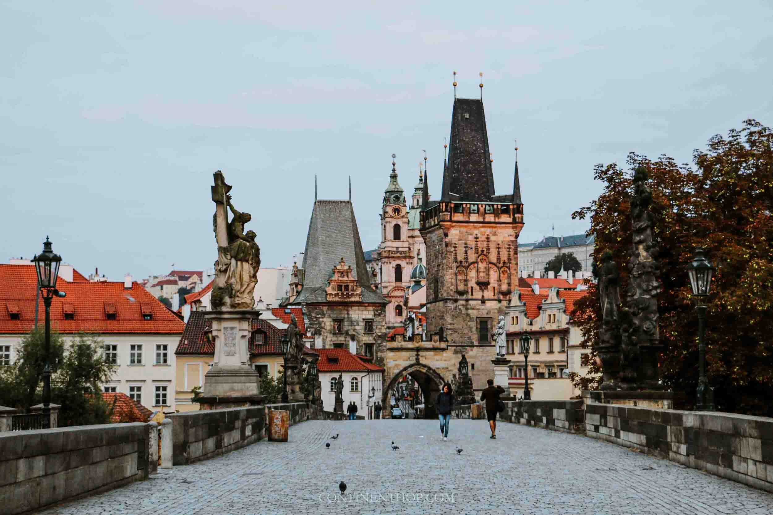 Charles bridge at dawn on a Europe 3 month itinerary