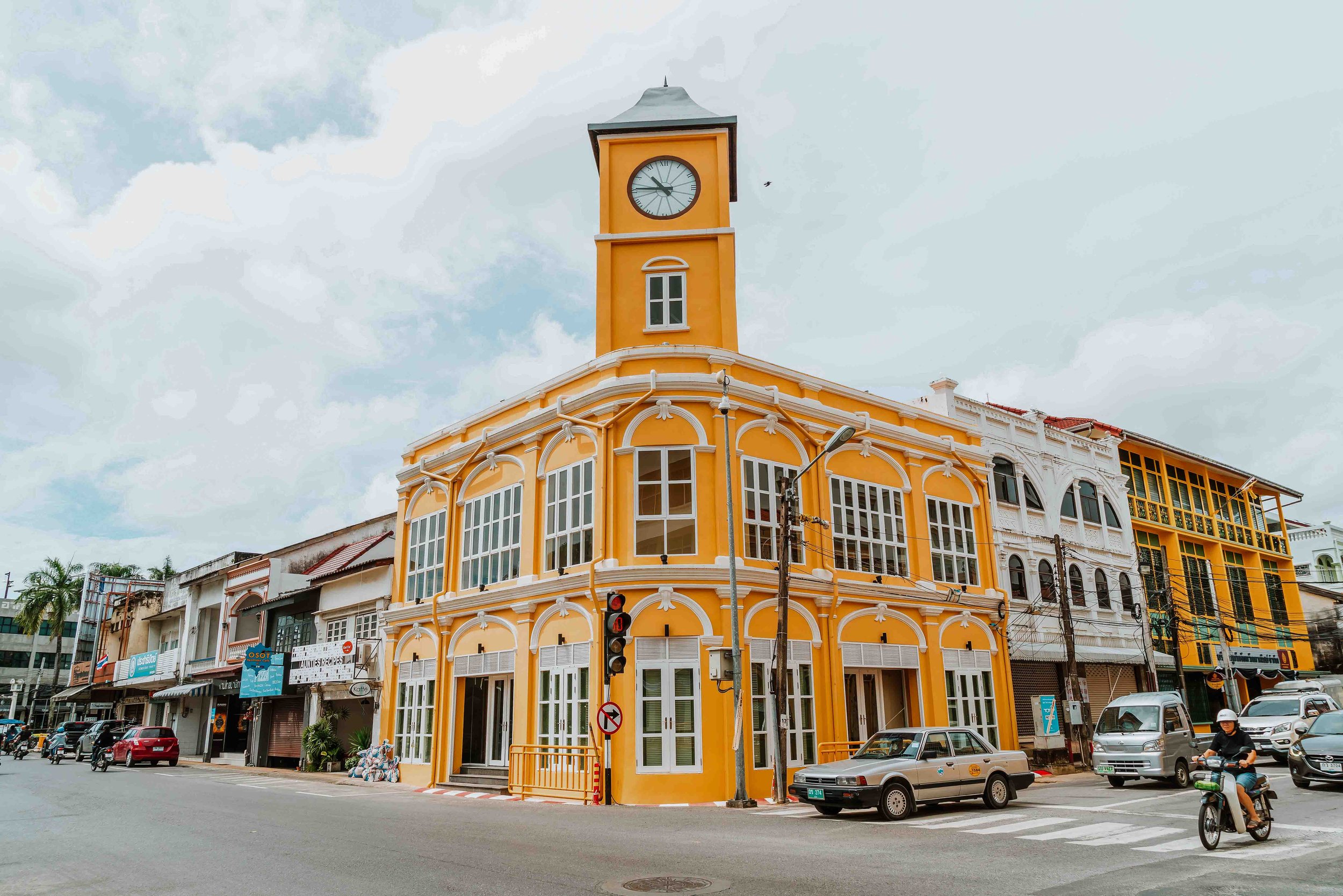 A beautiful yellow Sino Portuguese building in old town phuket on a 7 days in phuket itinerary