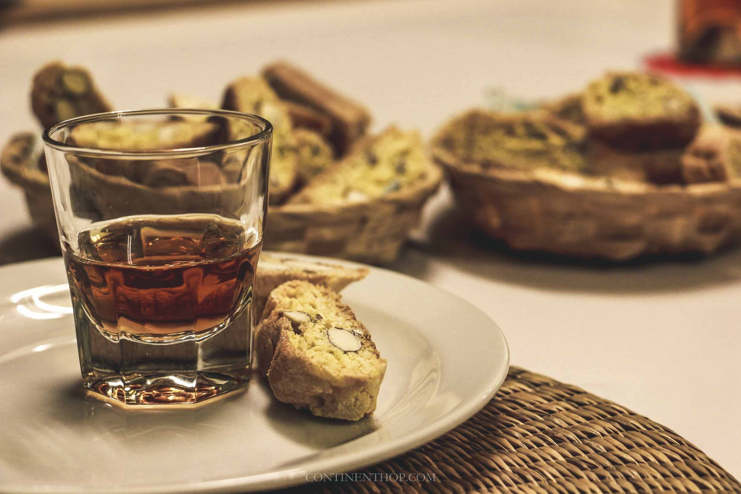 tuscany product cantucci biscuit served with vinsanto wine on a agritourism Siena Tuscany tour