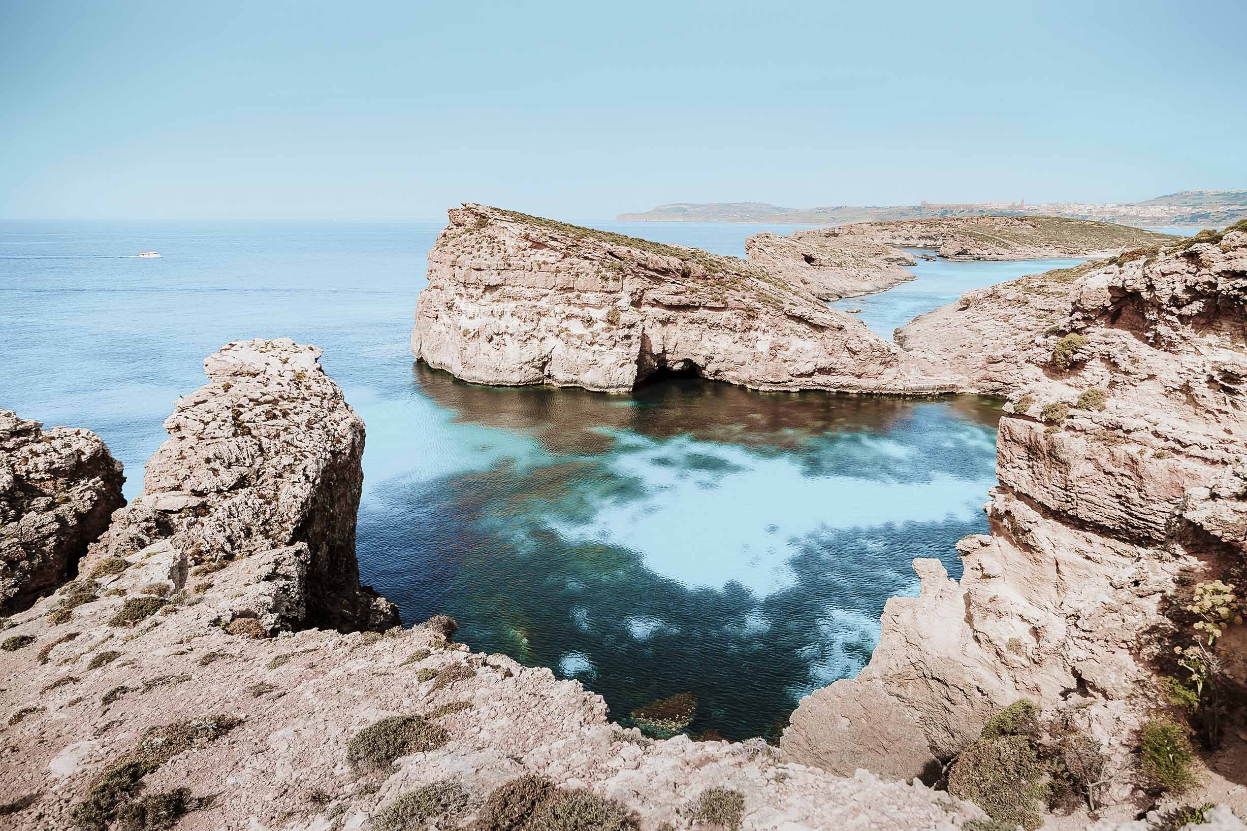 Sea caves and cliffs near the blue lagoon comino malta