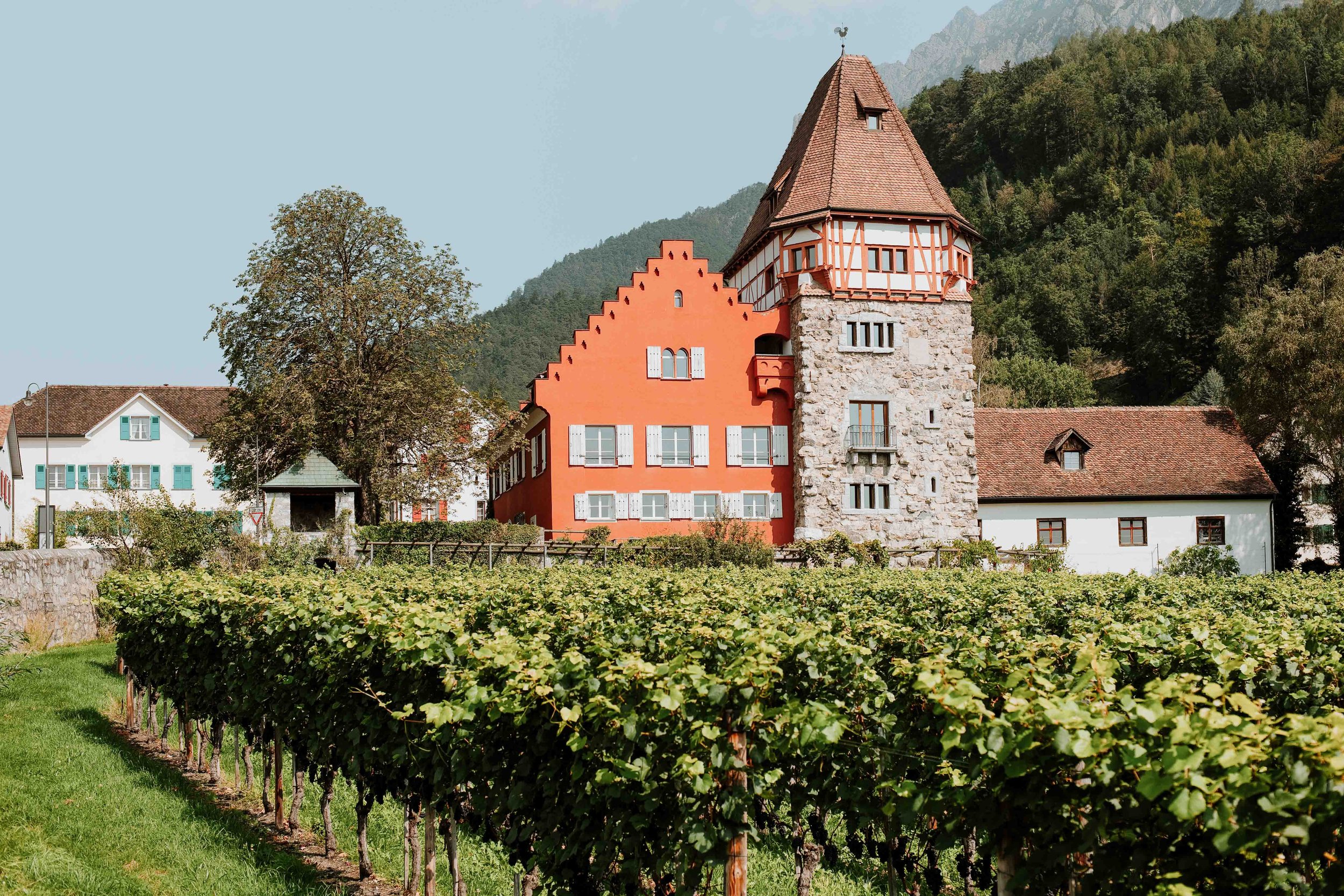 Red house in the old district of Vaduz on a day trip Zurich to Liechtenstein