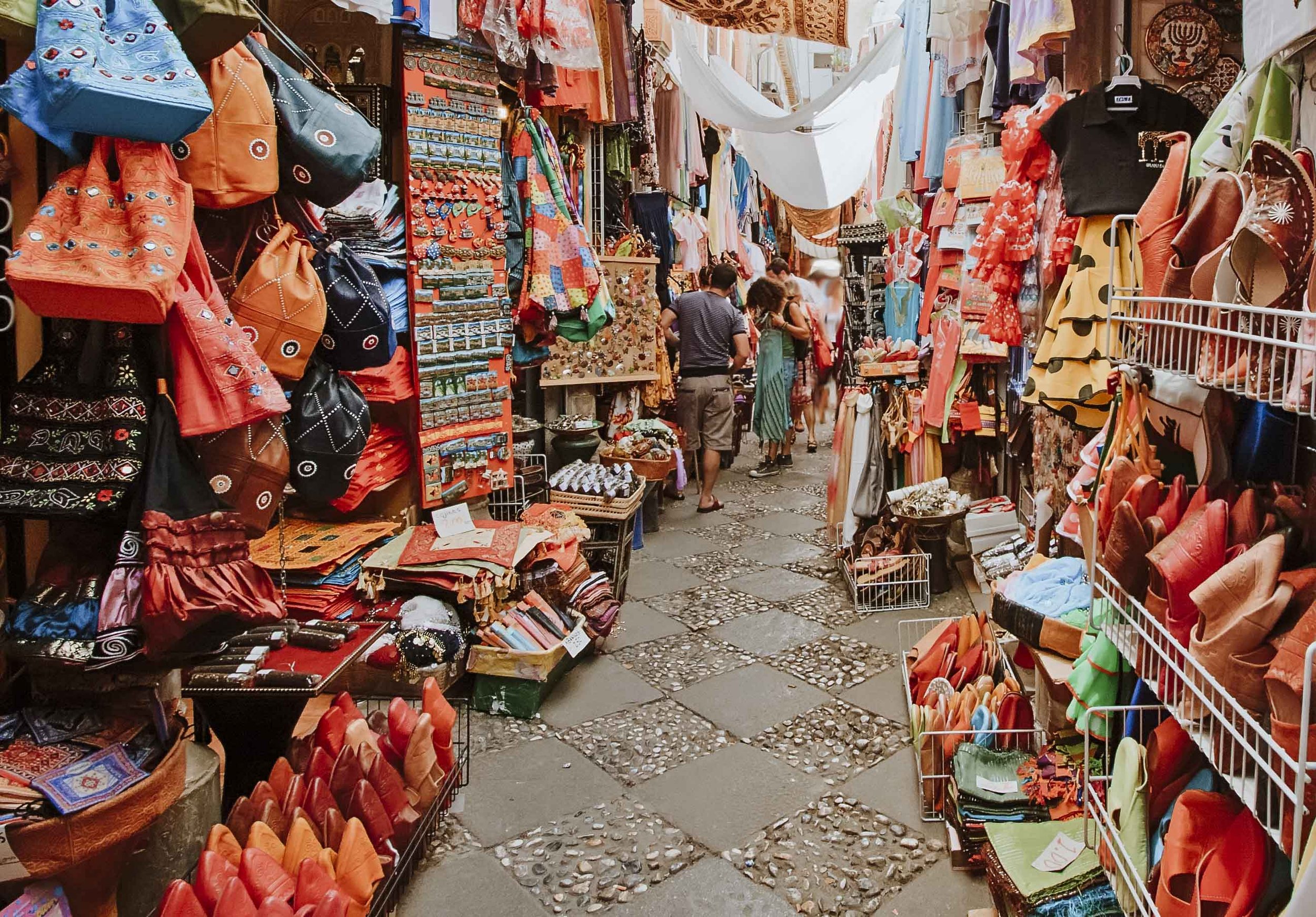 Colorful market streets in Granada on day trips from seville to granada