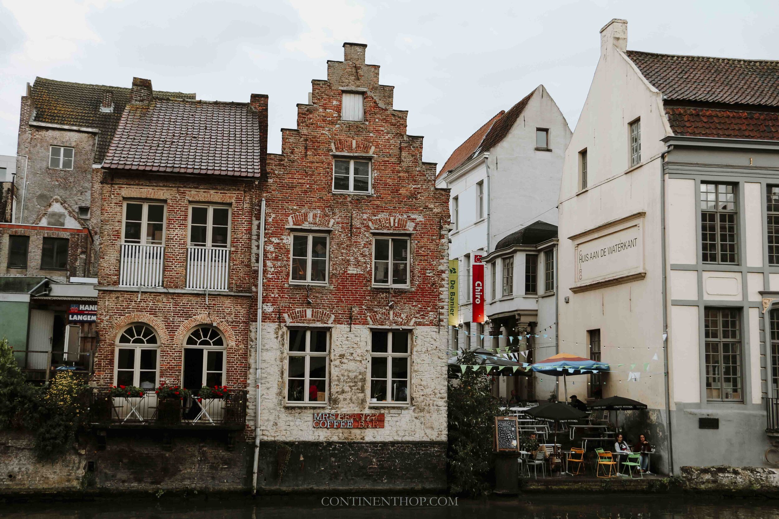 Picture of old colorful houses by the river Leie in Ghent