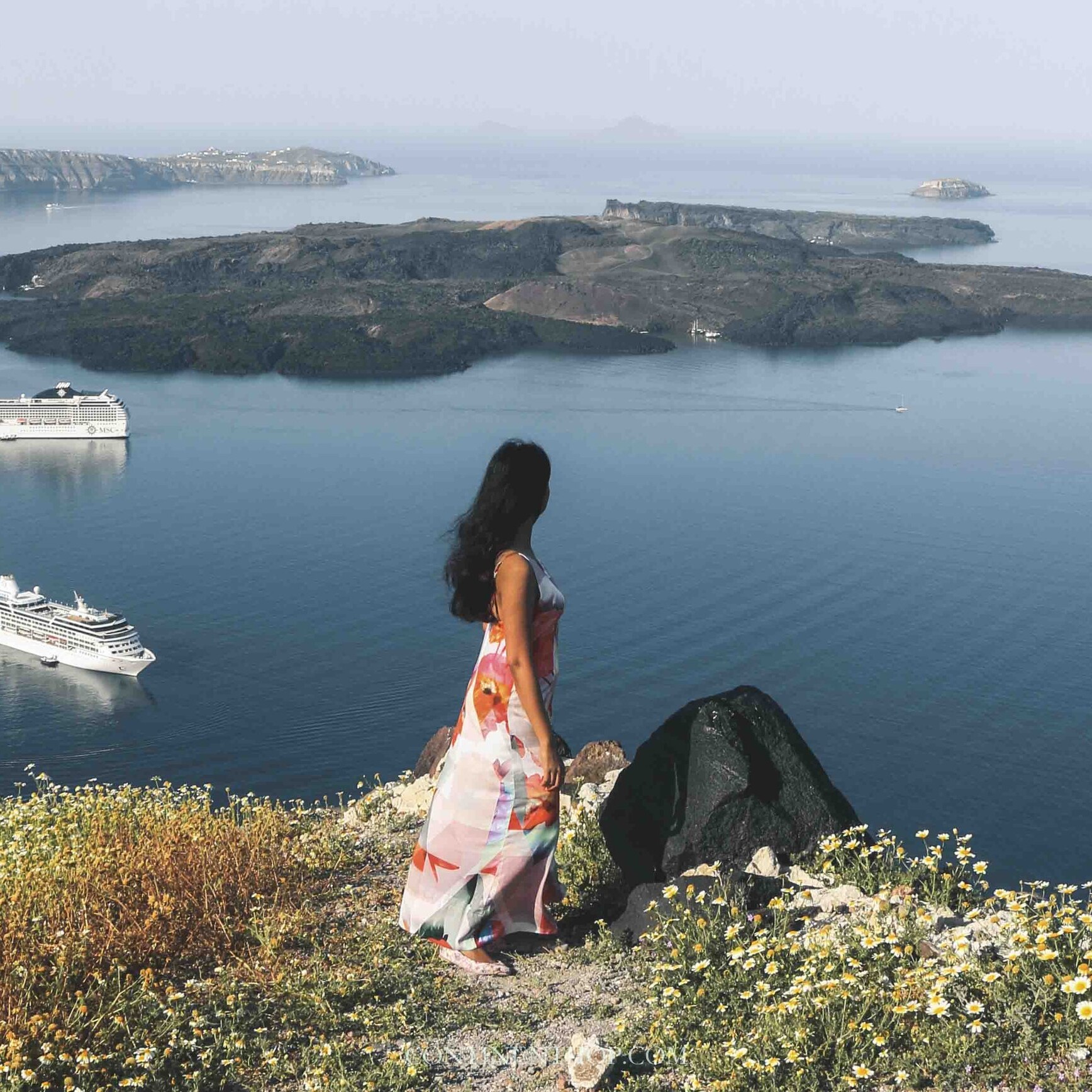 Woman staring at sea on itinerary greece