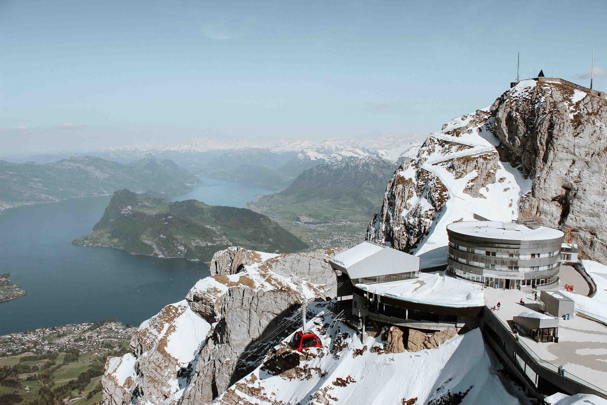 Mount Pilatus with snow and a cable car on best time to visit Lucerne