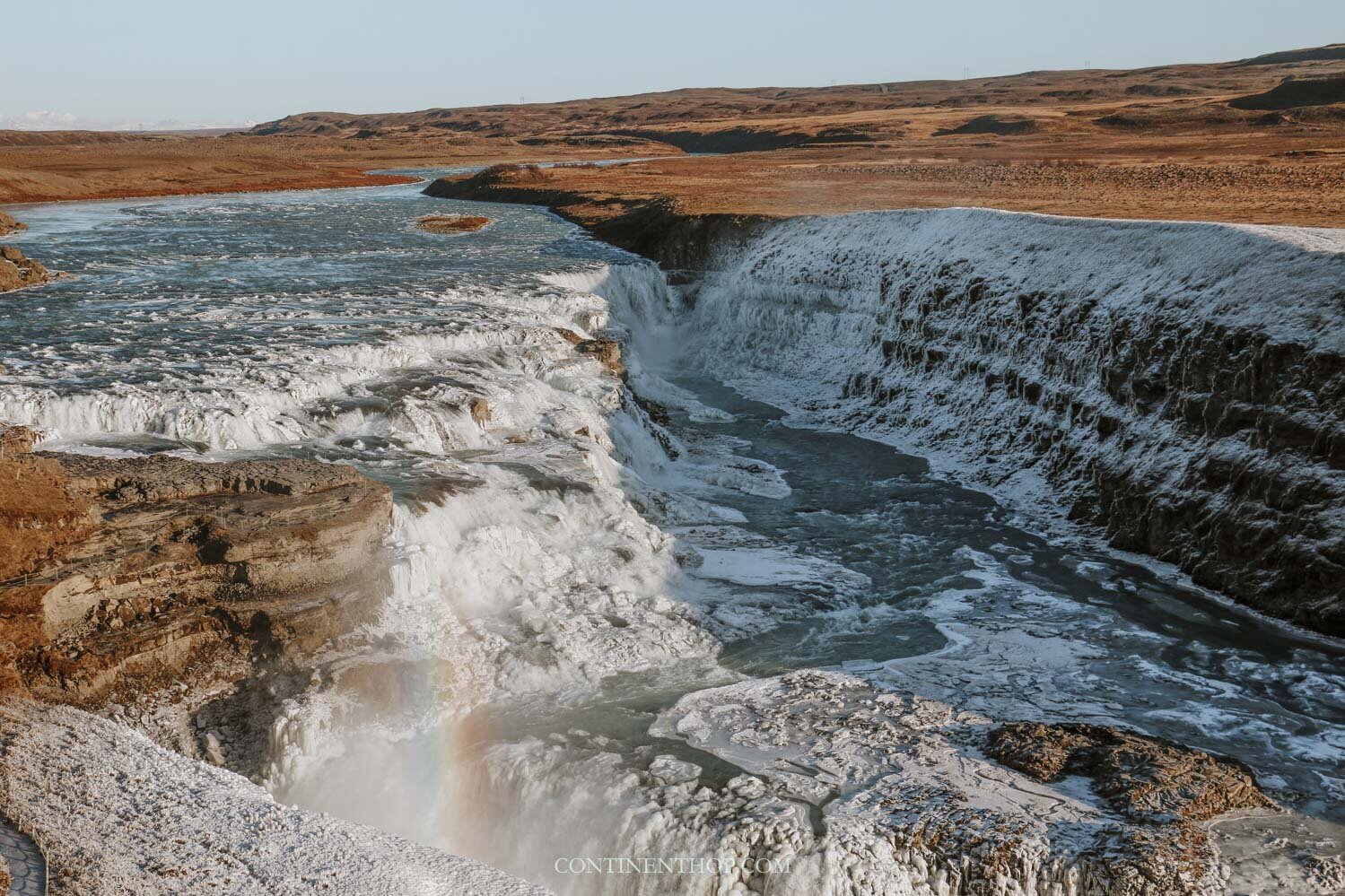 Semi-frozen Gulfoss waterfalls as seen on an Iceland 6 day itinerary