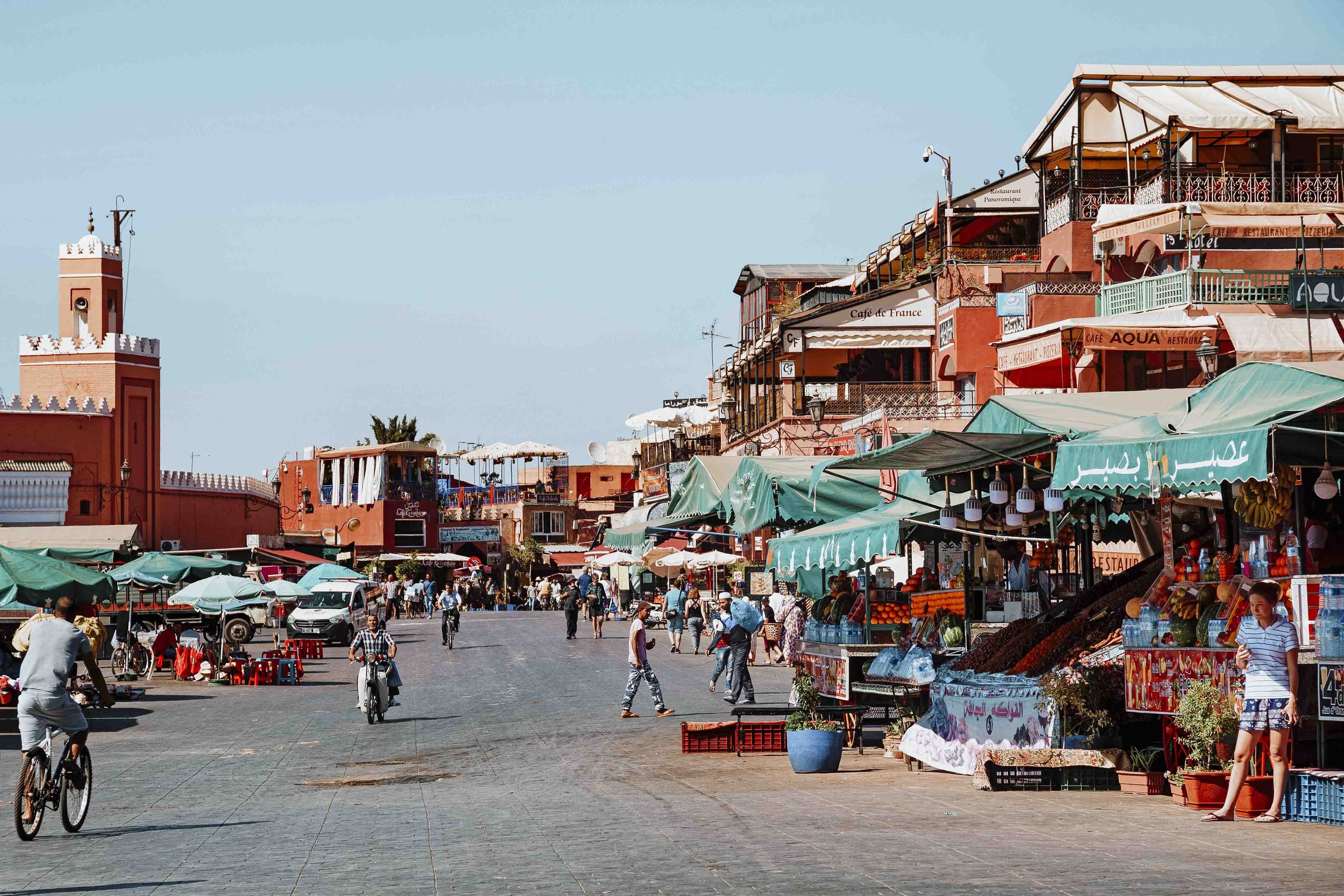 Marrakech market square with stalls is Marrakech safe? is it safe to visit marrakech