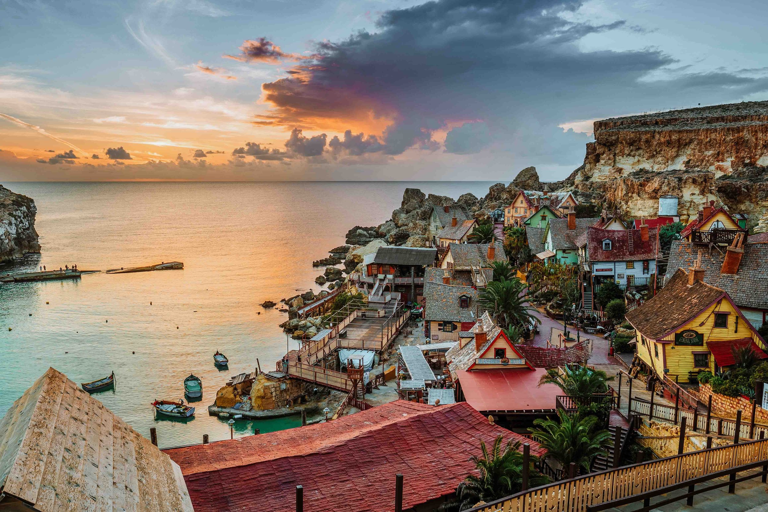 Popeye village with colourful houses on a Malta weekend break on a 2 days in Malta itinerary