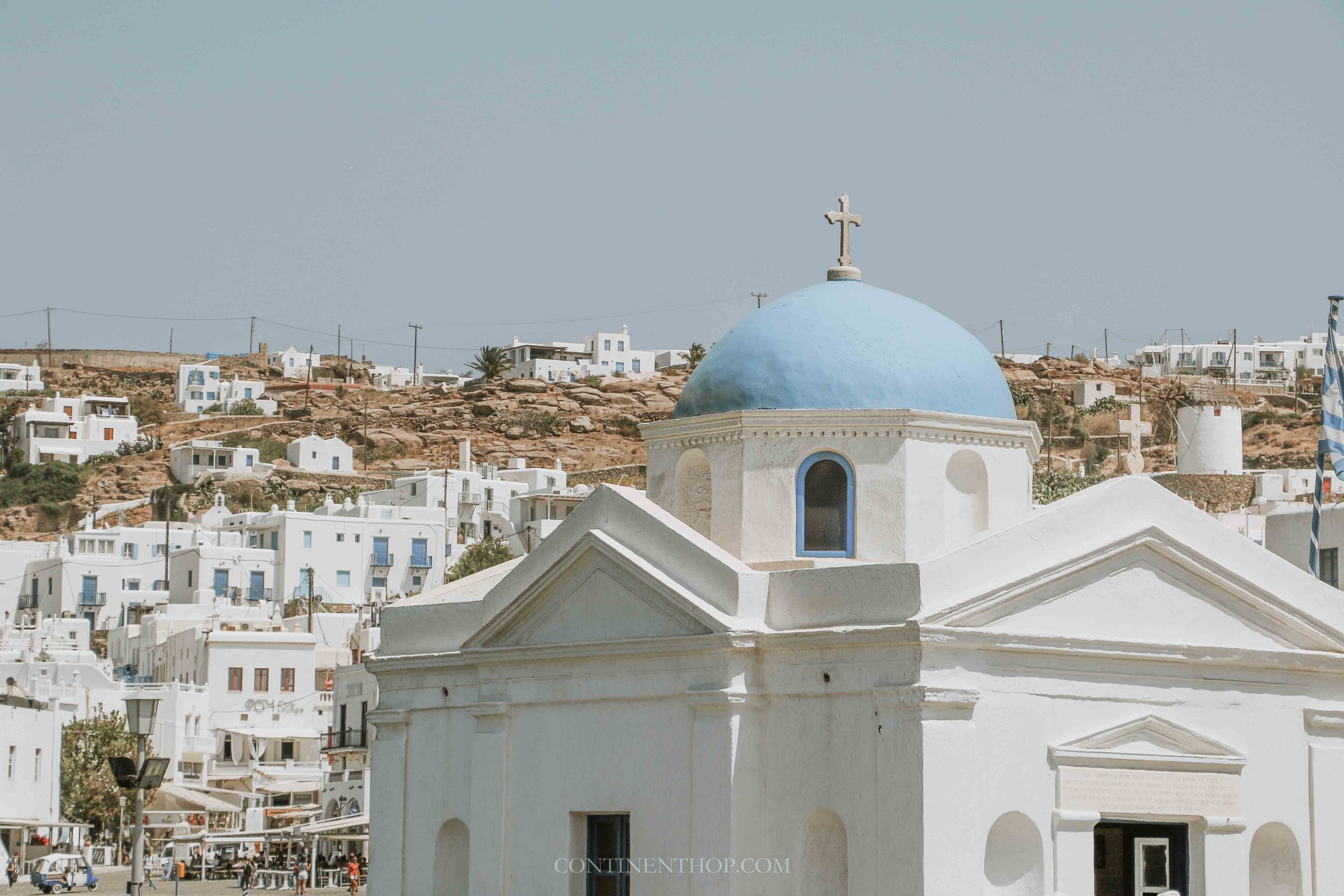 A white and blue church on Mykonos itinerary on one day in mykonos greece