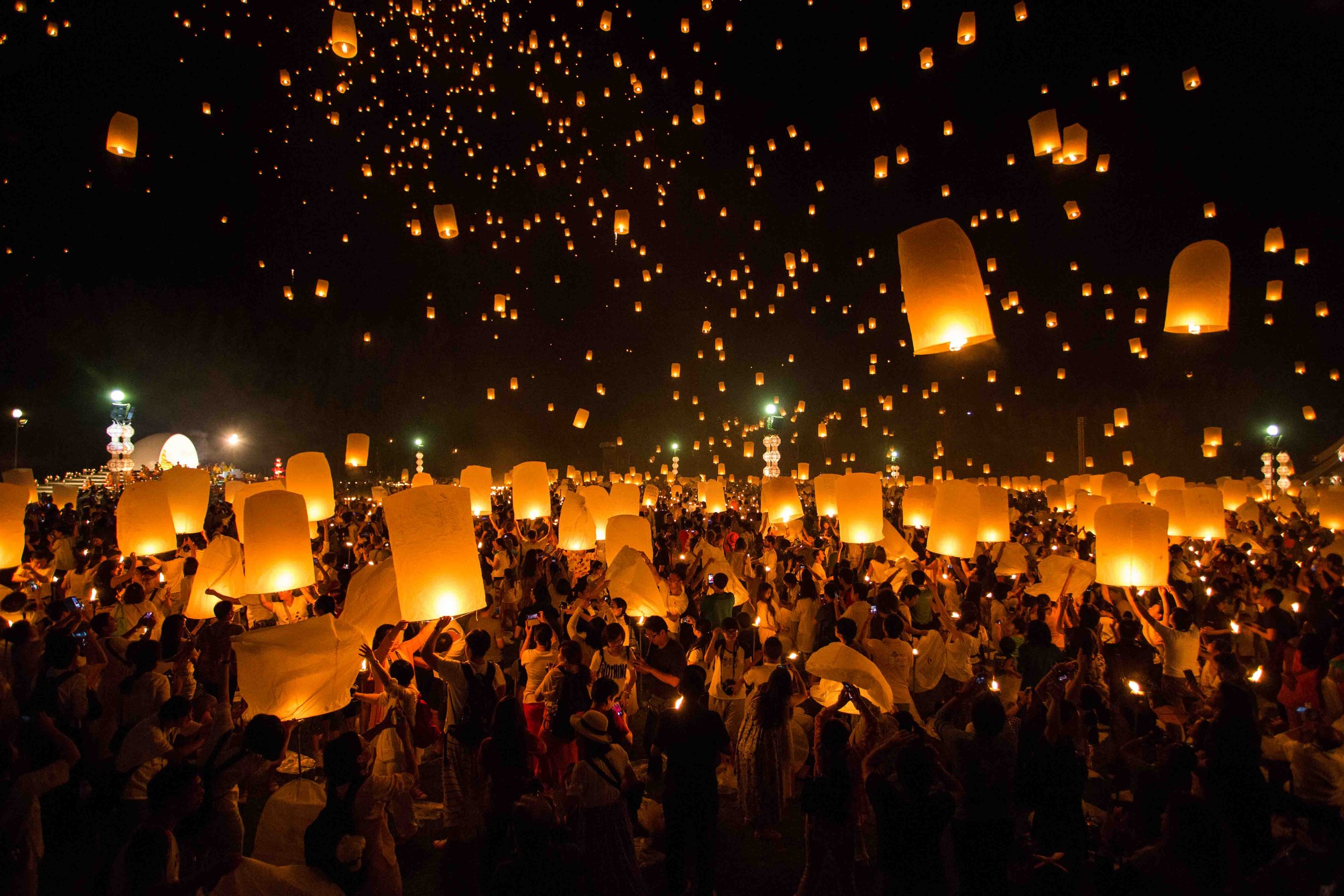 Lanterns floating at Loi Krathong festival in Thailand on Thailand one month itinerary