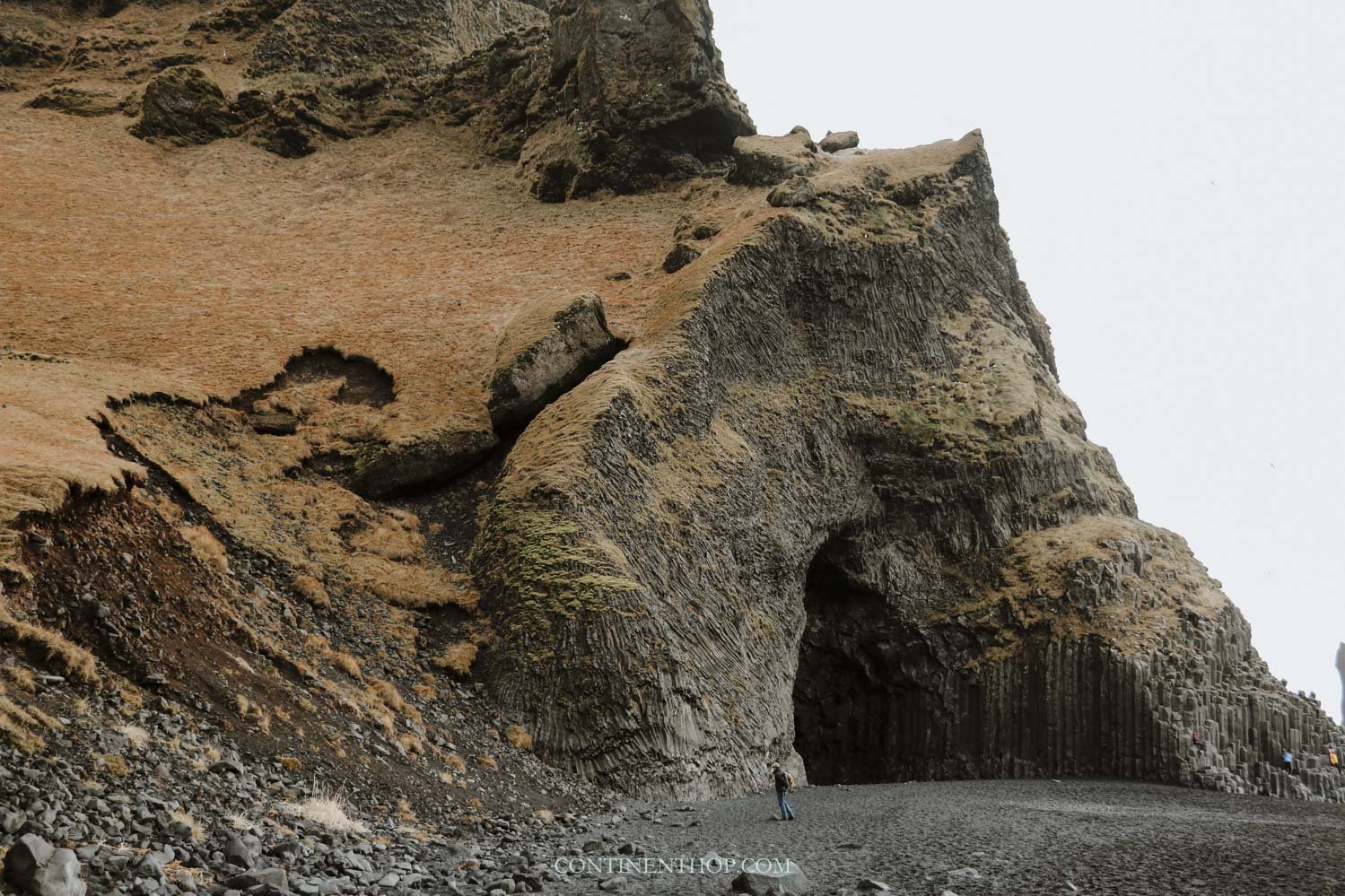 Lava formations at black sand beach in Iceland in August