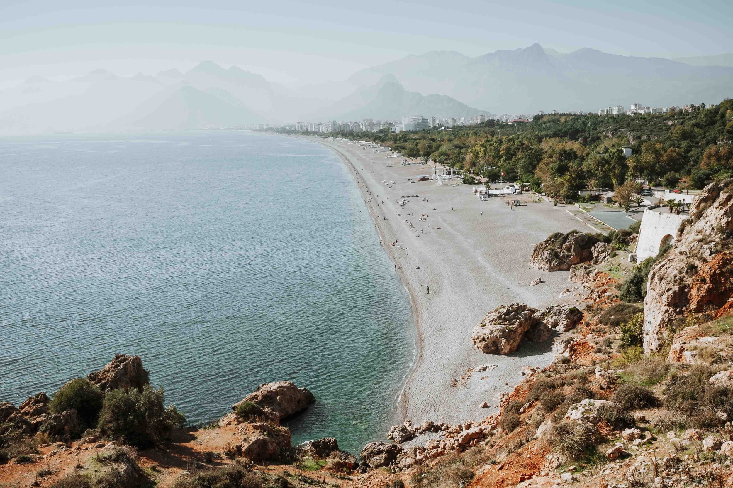 warmest place in europe in february coastline of antalya with a beautiful beach and rocks