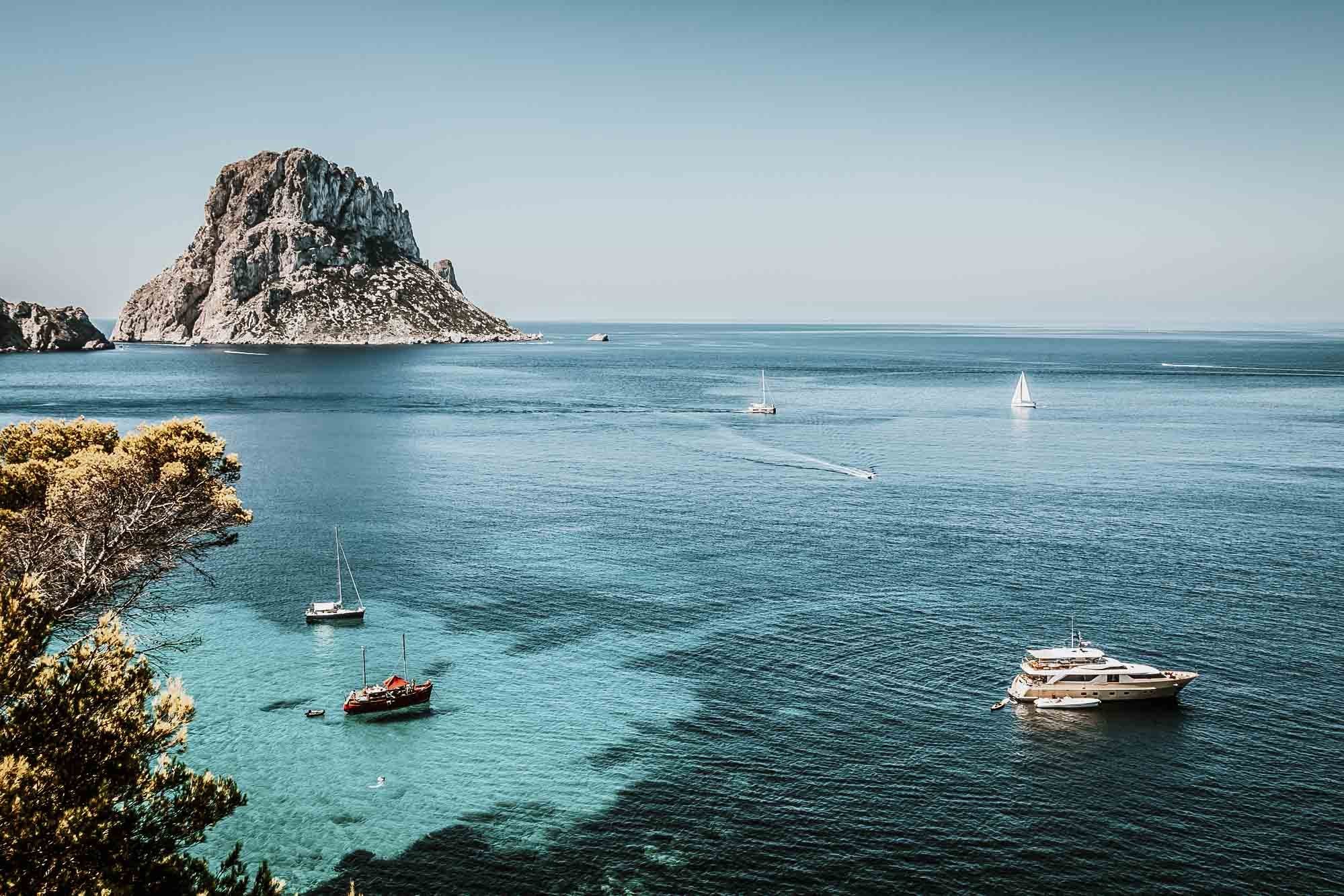 Yachts in the azure sea in Ibiza one of the hot places in europe in april