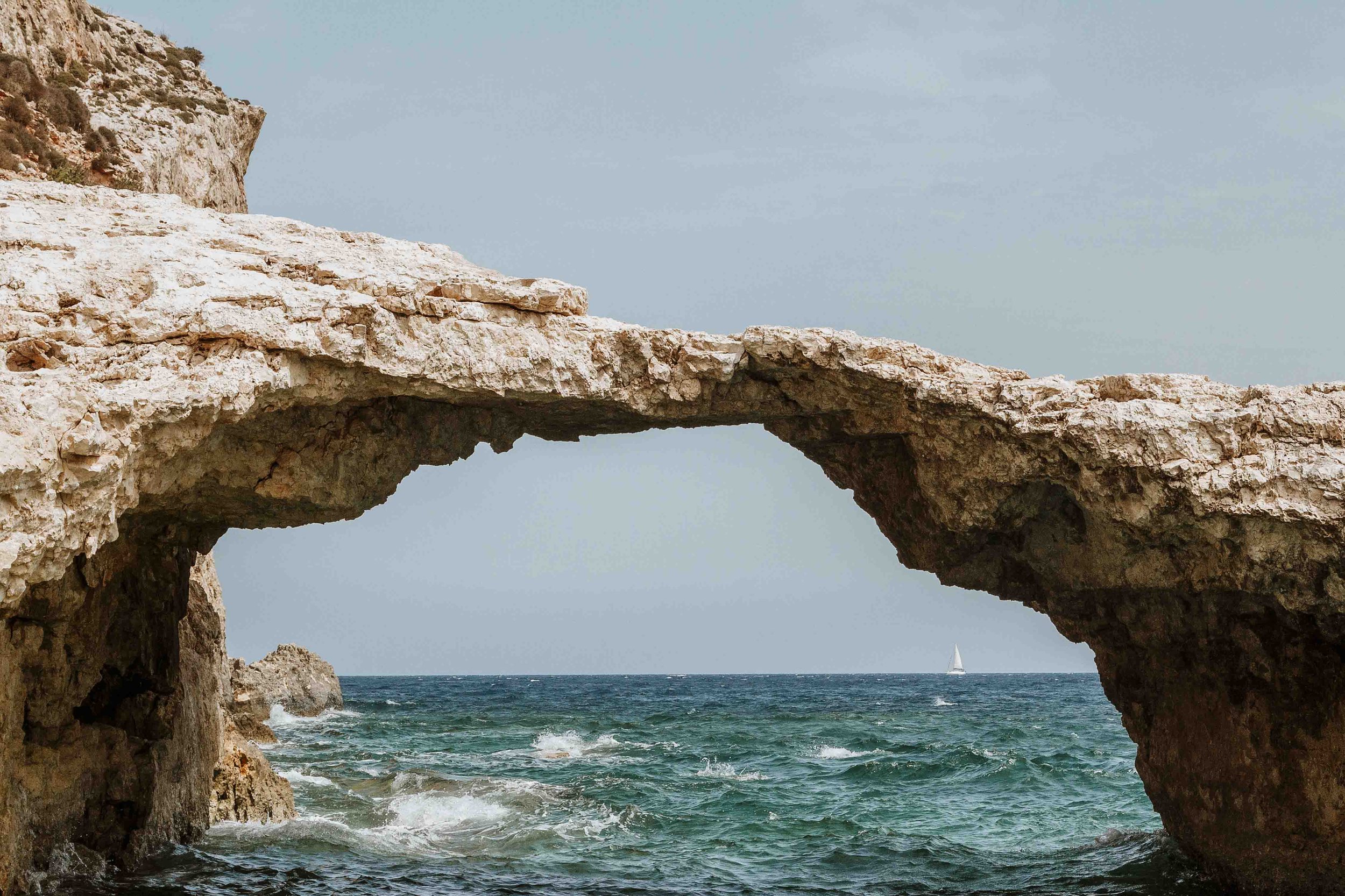 Sea arches in Malta in winter near Comino