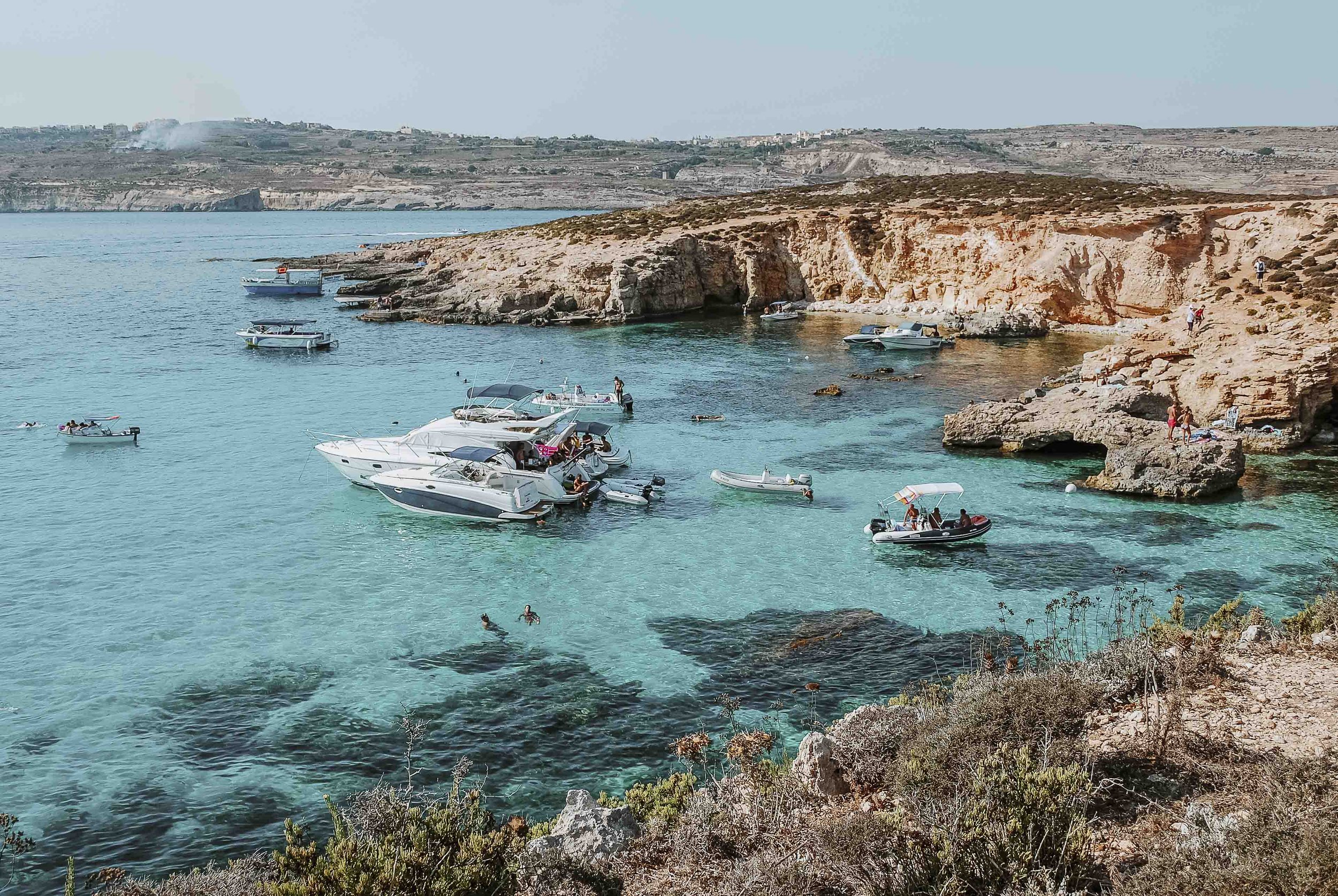 Boats near Comino bay in Malta in december