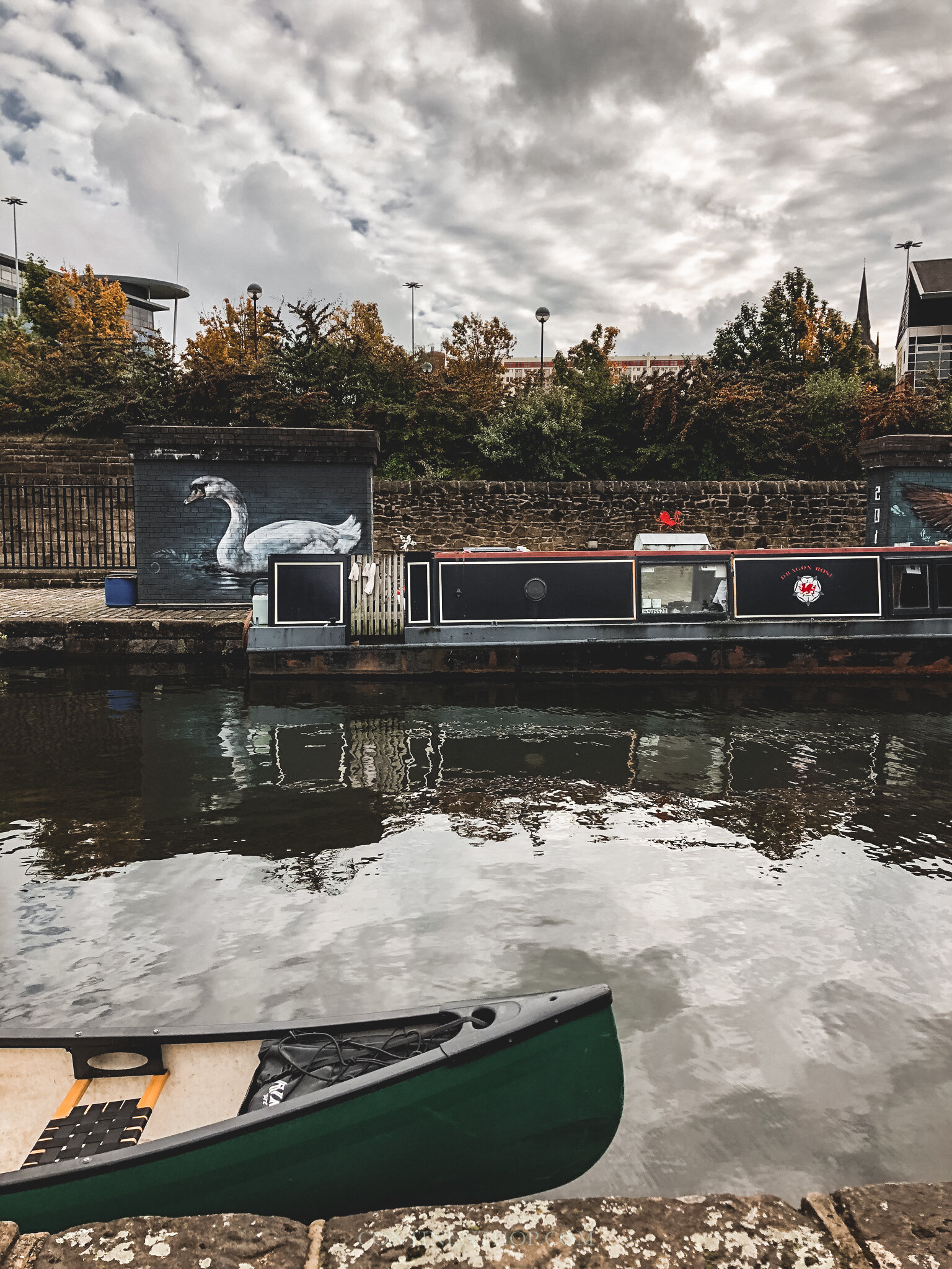 A canoe and street art near Victoria Quays on a day out in Sheffield England