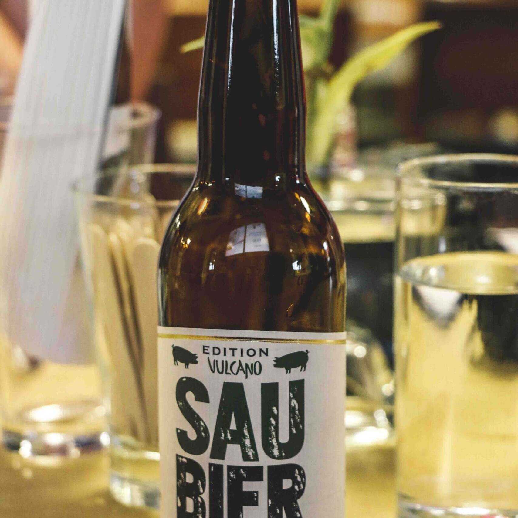 bottle of Sau beer from Vulcano ham factory