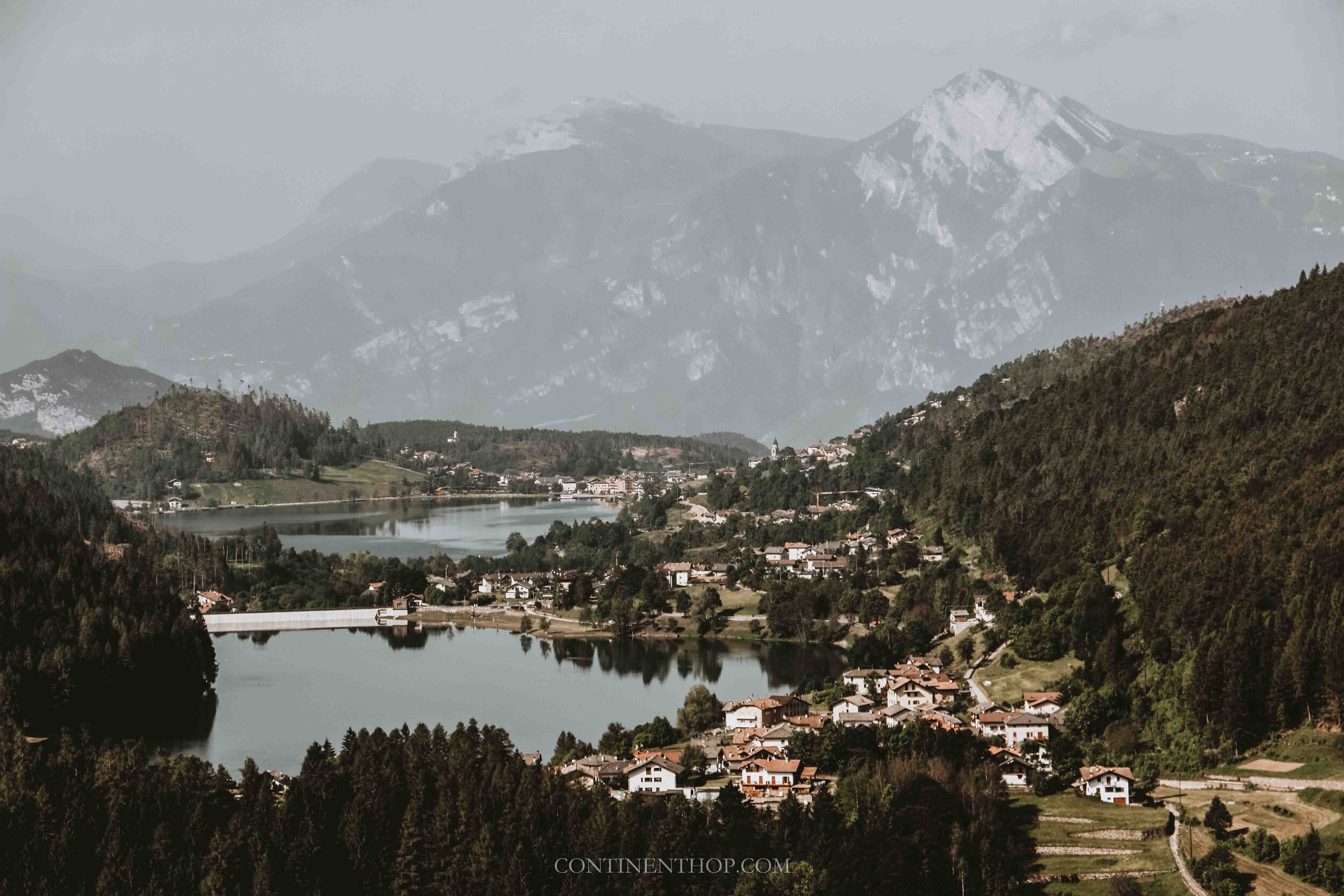 The view across Valle di Cembra that looks over Lago delle Piazze in Trentino