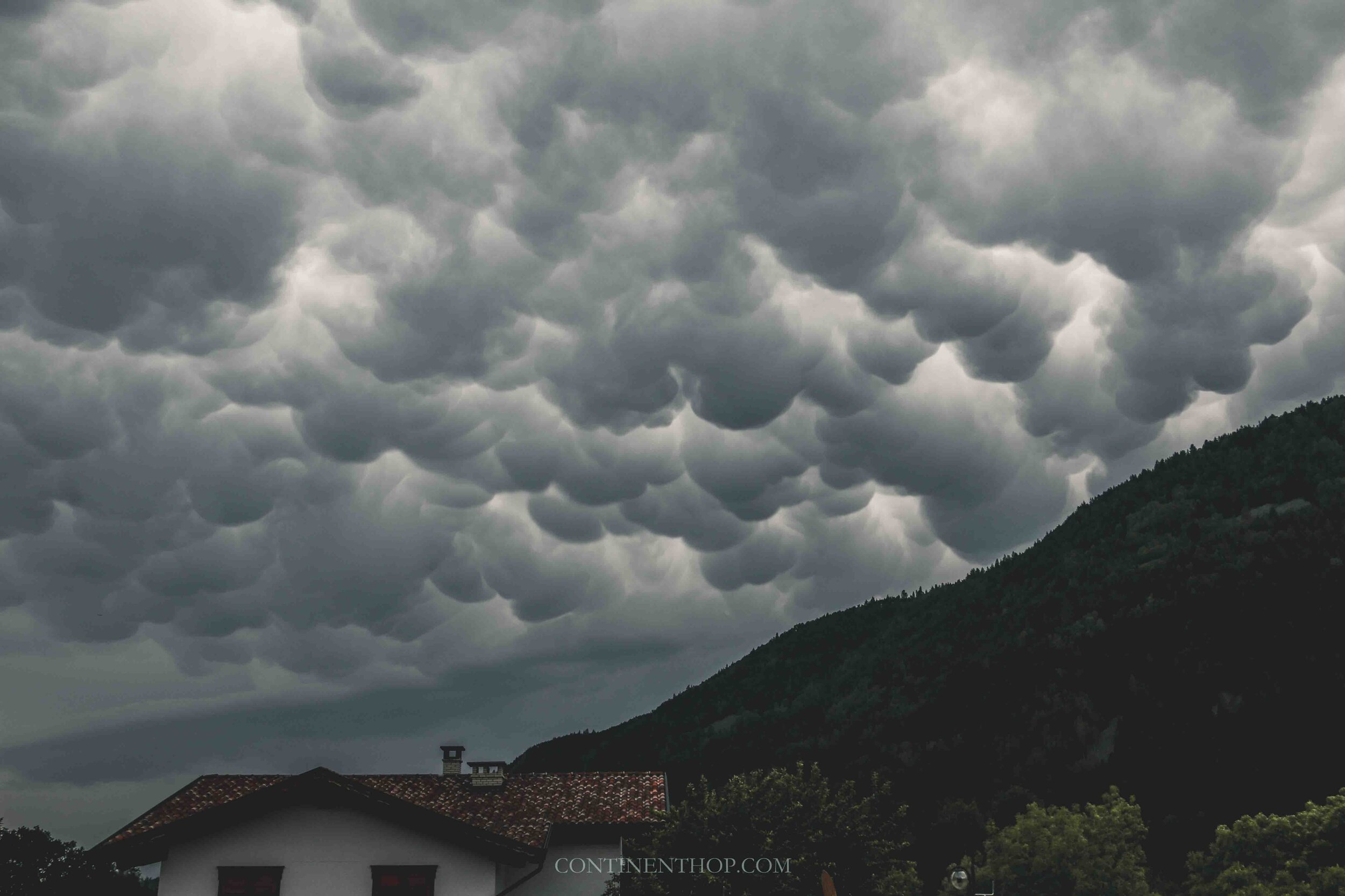 Mammatus clouds in the Cembra valley region in Italy