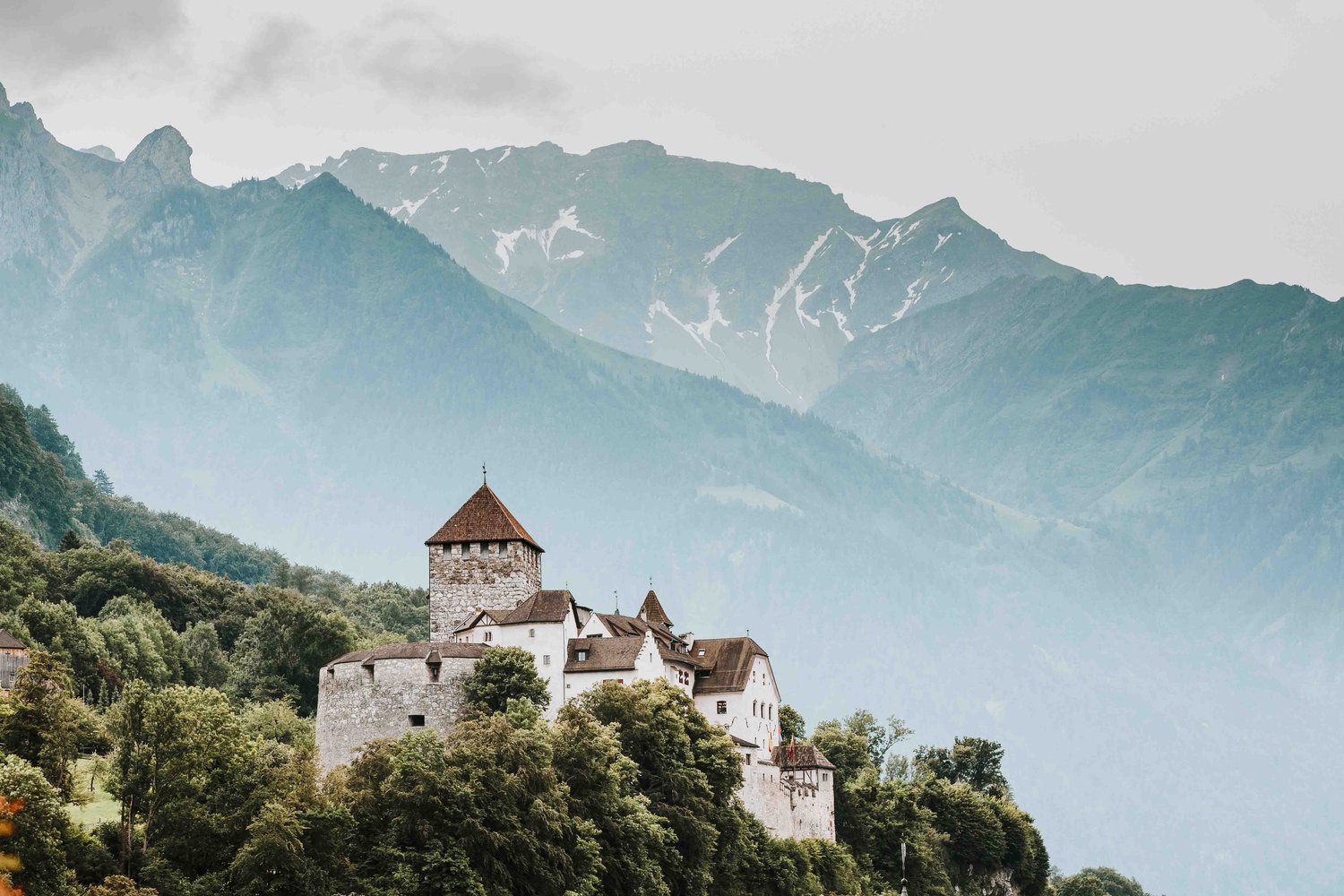 Close view of Vaduz castle and Alps, Lichtenstein