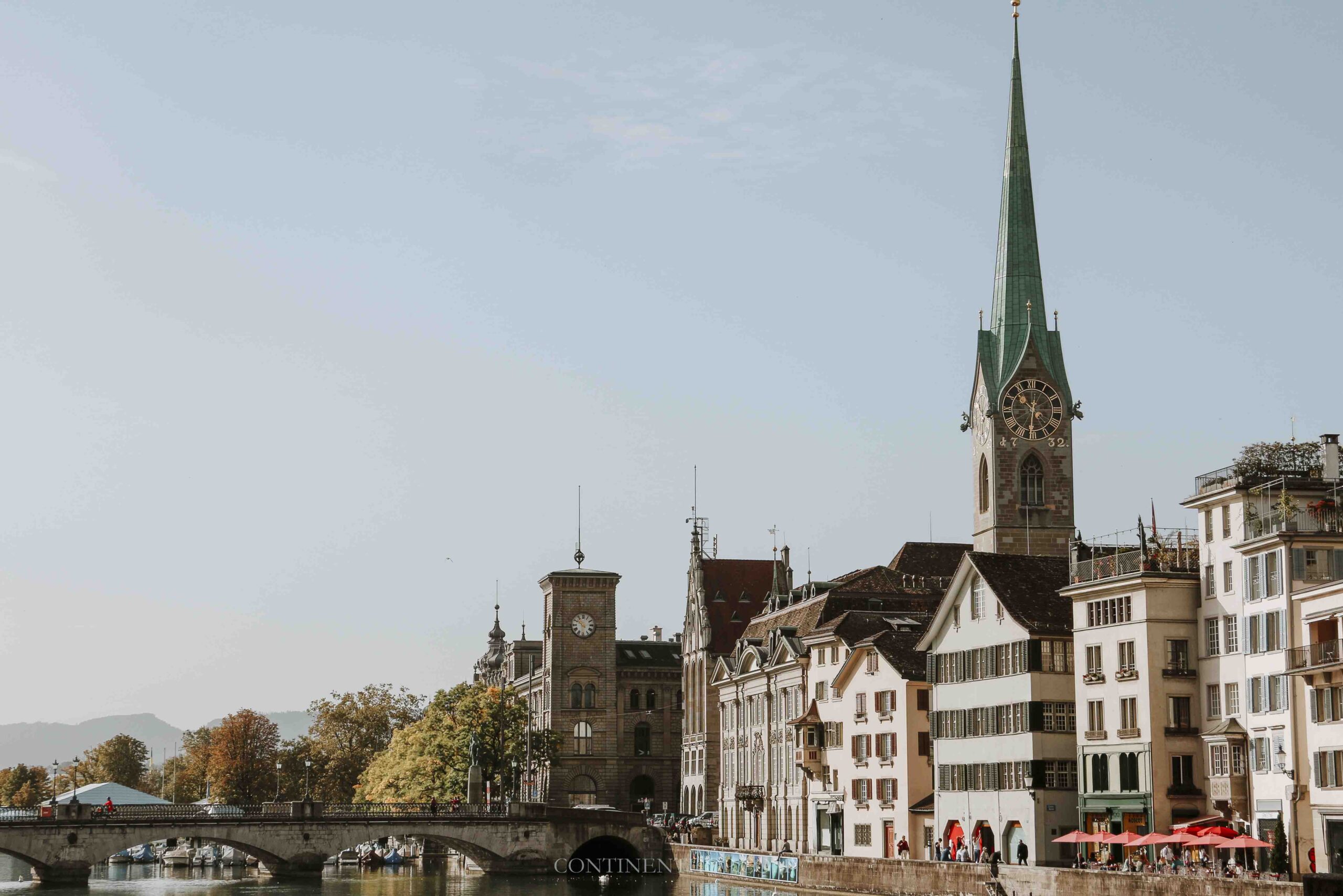 The cityscape of zurich on a 2 week Switzerland itinerary by train