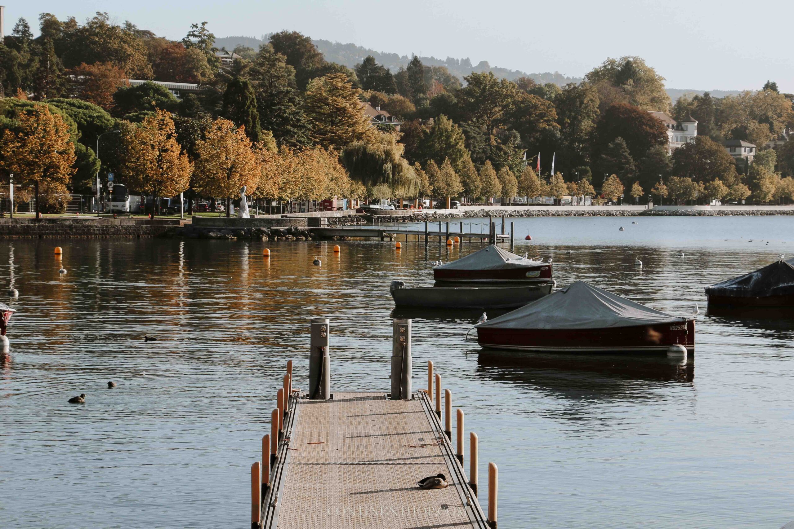 Switzerland in autumn on lake geneva in lausanne on a switzerland itinerary 2 weeks